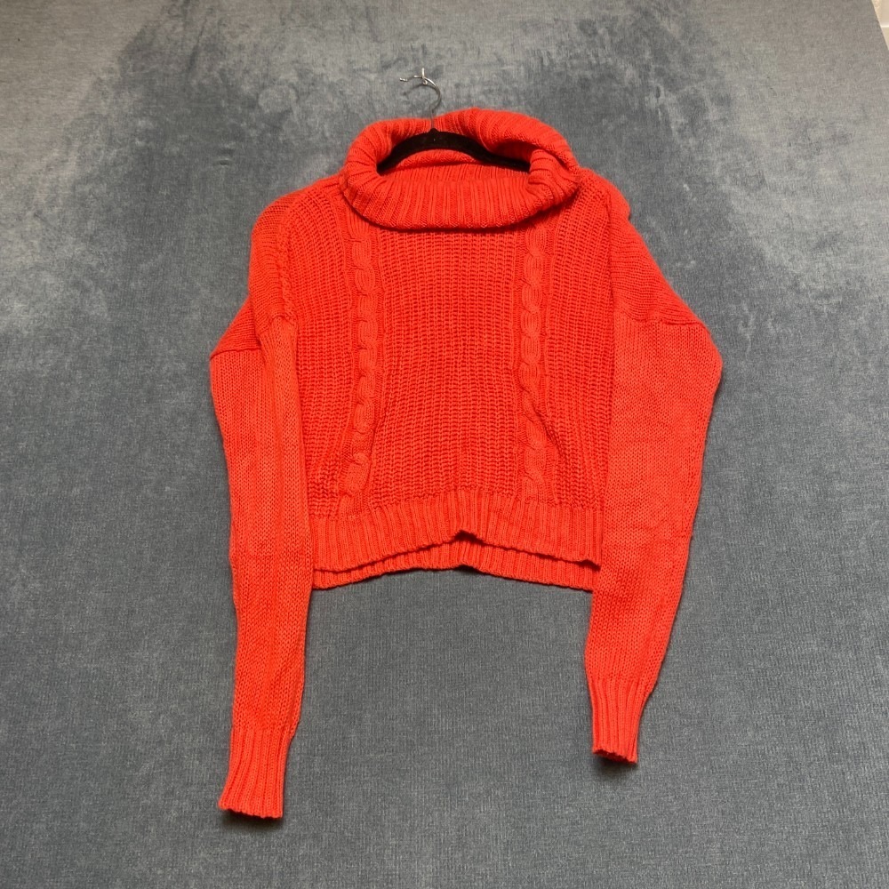 Hollister Sweater Womens XS Orange Waffle Knit Pullover Ribbed Hem Winter Wear